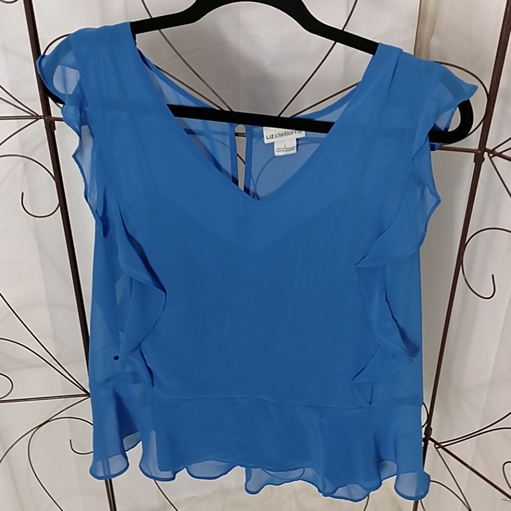 3/$10 Liz Claiborne Sky Blue Ruffled Blouse